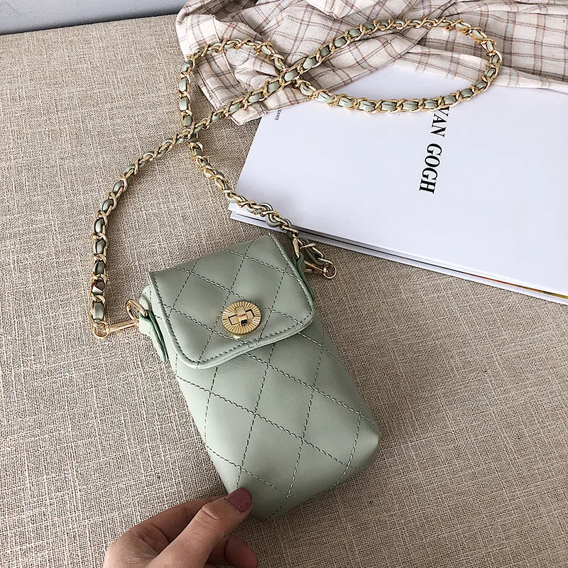 

New Style Mobile Phone Bag Women's 2019 Korean-style Versitile Fashion Simple Solid Color Rhombus Chain Shoulder Oblique Square