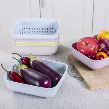 

Multi-functional Water Draining and Vegetable Basket Plastic Square Hollow out Water Draining Basket Vegetables Water Draining B
