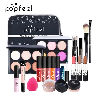 

POPFEEL ALL IN ONE makeup kit (eyeshadow, lip gloss,lipstick,makeup brushes,eyebrow,concealer)with makeup bag