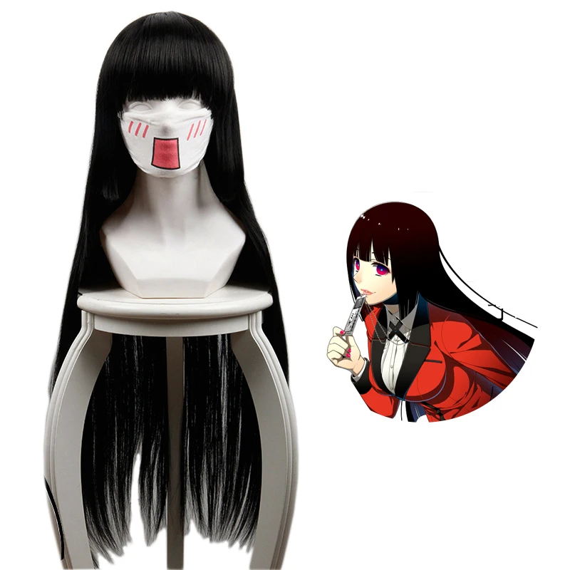 Anime Kakegurui Jabami Yumeko Black Long Wig Cosplay Heat-resistant Fiber Hair + Free Cap Party Girls Women Props |