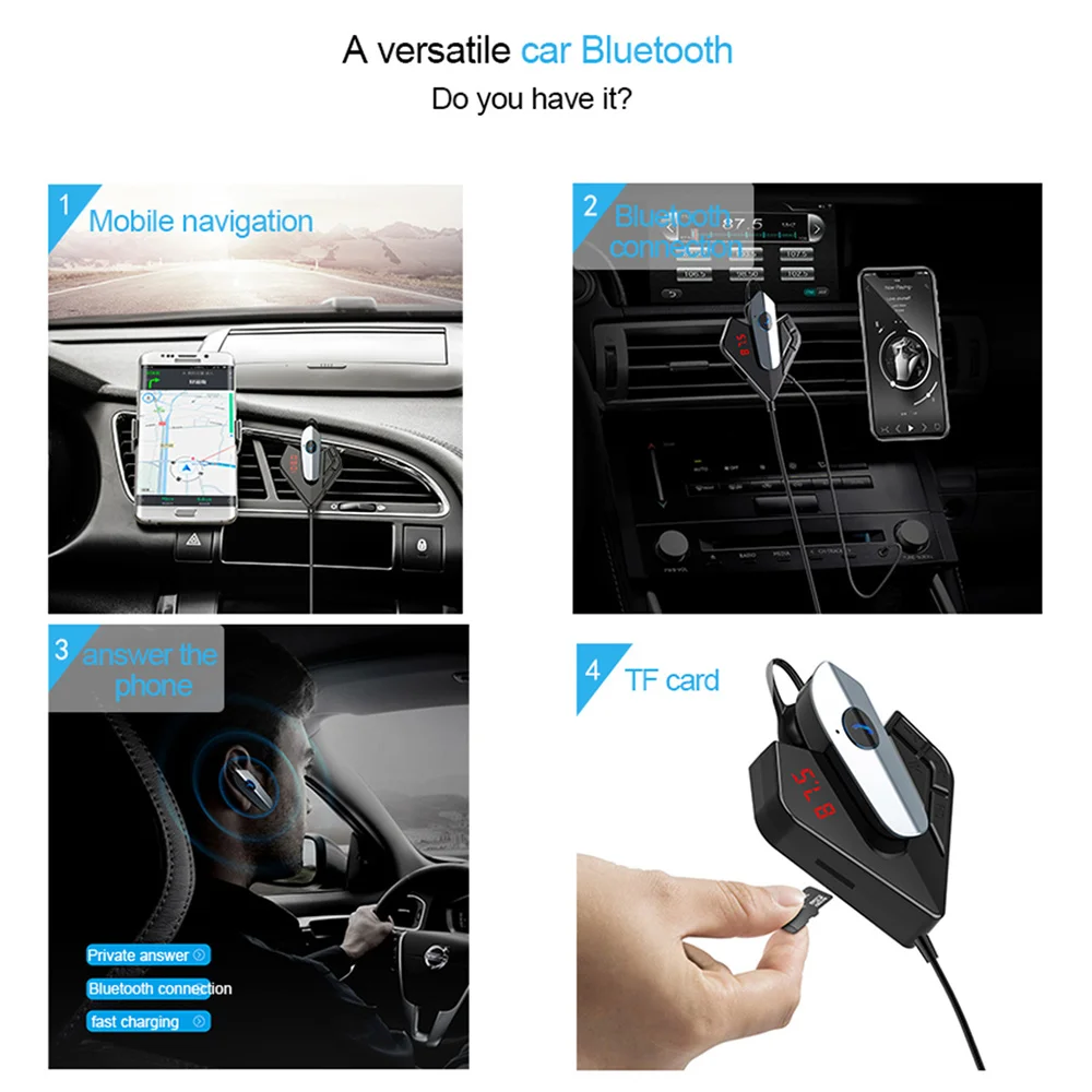 AOSHIKE QC 3.1A FM передатчик Bluetooth V5.0 EDR Handsfree Dual USB Автомобильное зарядное устройство mp3