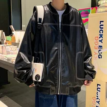 Plus Size 5XL PU Jackets Men Autumn Winter Solid Color Baseball Collar Leather Coat Male Casual Motorcycle PU Jacket Black