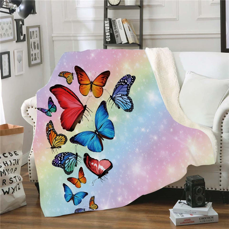 

Colorful Butterfly Pattern Funny Blanket Adult Kids Microfiber Soft Blanket For Bed Couch Winter Warm Home Bedspread Sofa Towel