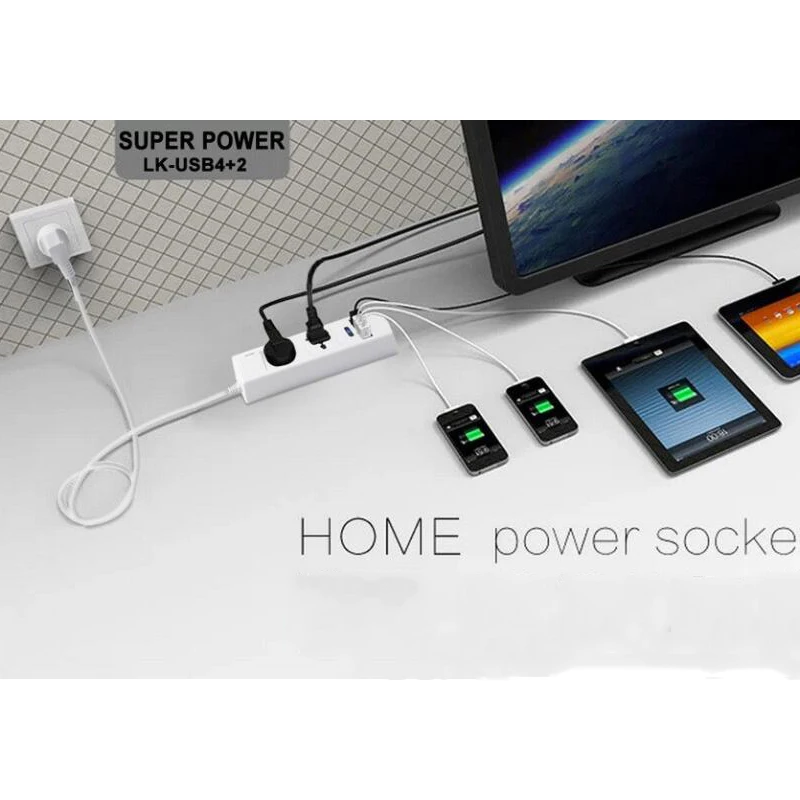 Удлинитель электрический универсальный 2 штырька 1 8 м 4 USB порта|Удлинители