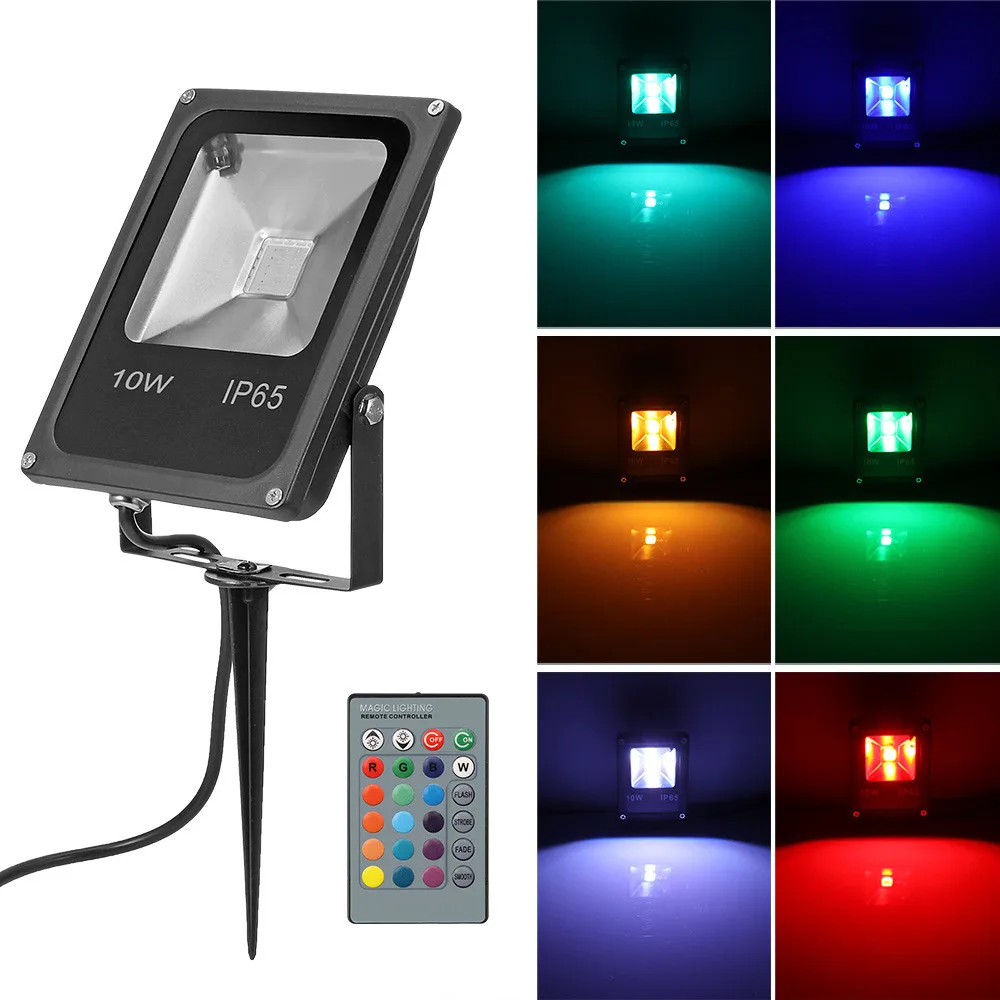 

10W RGB Color Changing Outdoor Spotlight Remote Control Waterproof IP65 AC85-245V Floodlight for Garden Yard Landscape Lighting