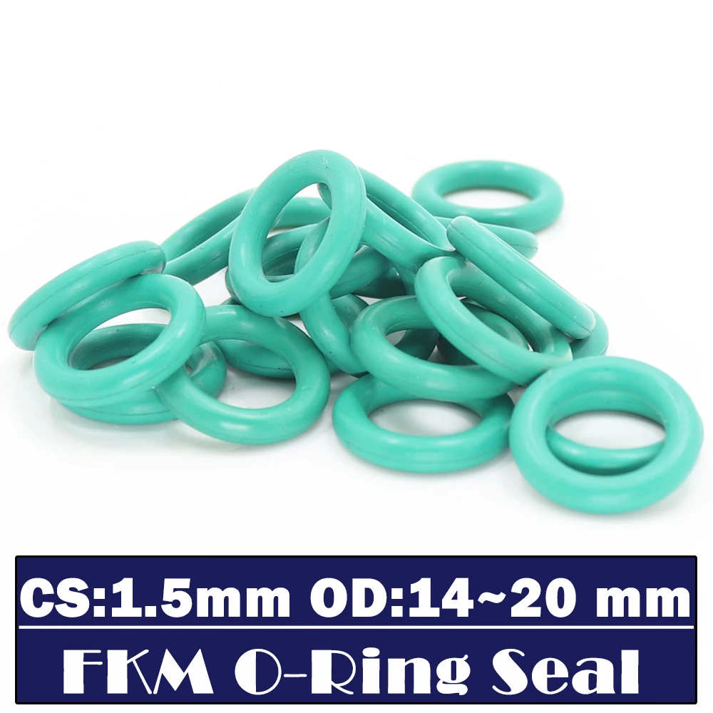 

CS1.5mm FKM Rubber O RING OD 14/14.5/15/15.5/16/17/18/19/19.5/20*1.5 mm 100PCS O-Ring Fluorine Gasket Oil seal Green ORing