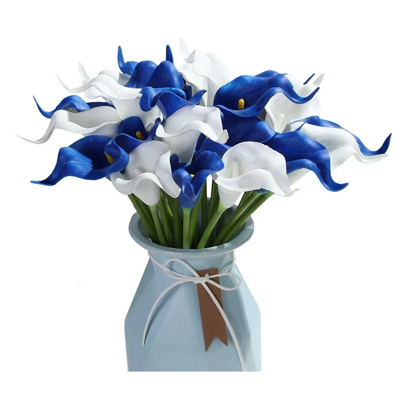 Veryhome 20pcs Blue Flowers Artificial Calla Lily Flowers for DIY Bridal Wedding Bouquet Centerpieces Home Decor Royal Blue