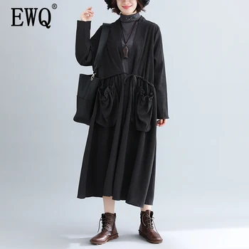 

[EWQ] 2020 Spring New Pattern Office Lady Style Full Sleeve Solid Color Large Size Loose Open Stitch V Collar Windbreak AF874