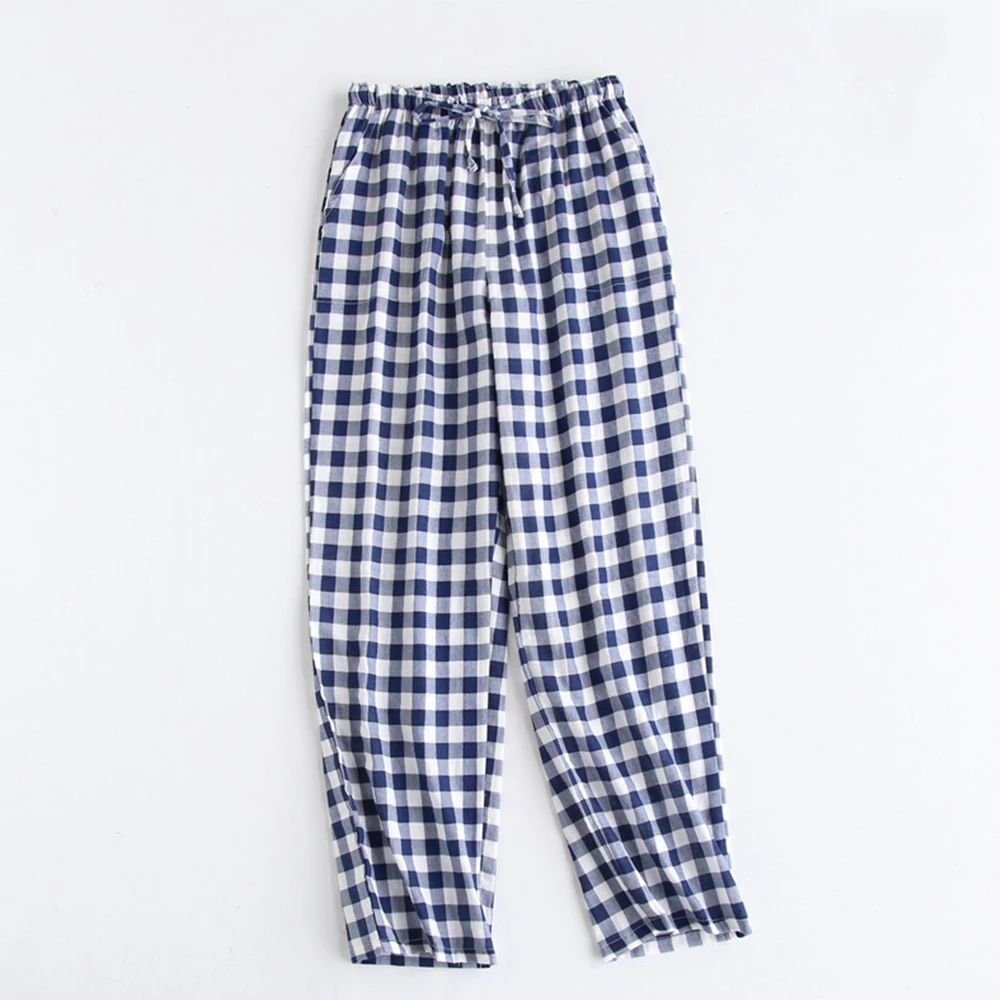 

Spring Cotton Pajamas Women's Home Pants Thin Breathable Couples Sleep Bottoms Plaid Night Trousers Hombre Loungewear Pijamas