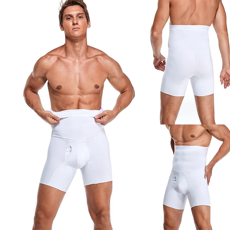 Men's Fitness Tummy Control Shorts High Waist Slimming Compression Underwear Body Shaper Seamless Belly Girdle Boxer Briefs Gym