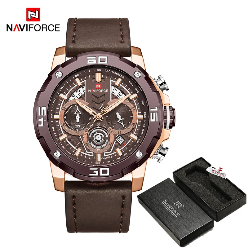 RGCEDBN BOX Роскошные мужские часы NAVIFORCE, спортивные часы с хронографом, Мужские кварцевые наручные часы с датой, стальным ремешком, водонепроницаемые часы, мужские часы - Цвет: RGCEDBN BOX