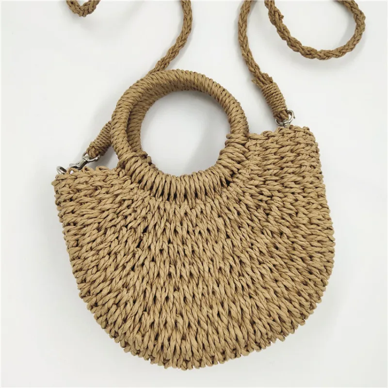 New Big Capacity Hand-Woven Straw Bags Women Handmade Moon Basket Bolsa Tote Summer Bohemian Travel Beach Bags Handbags