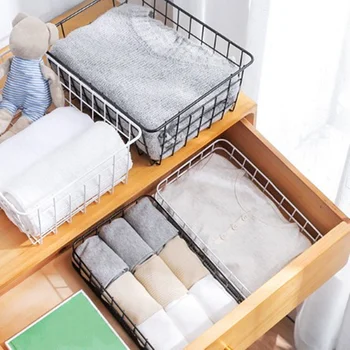 

Stainless Steel Bathroom Kitchen Storage Basket Desktop Wardrobe Organizer Underwear Socks Toy Basket