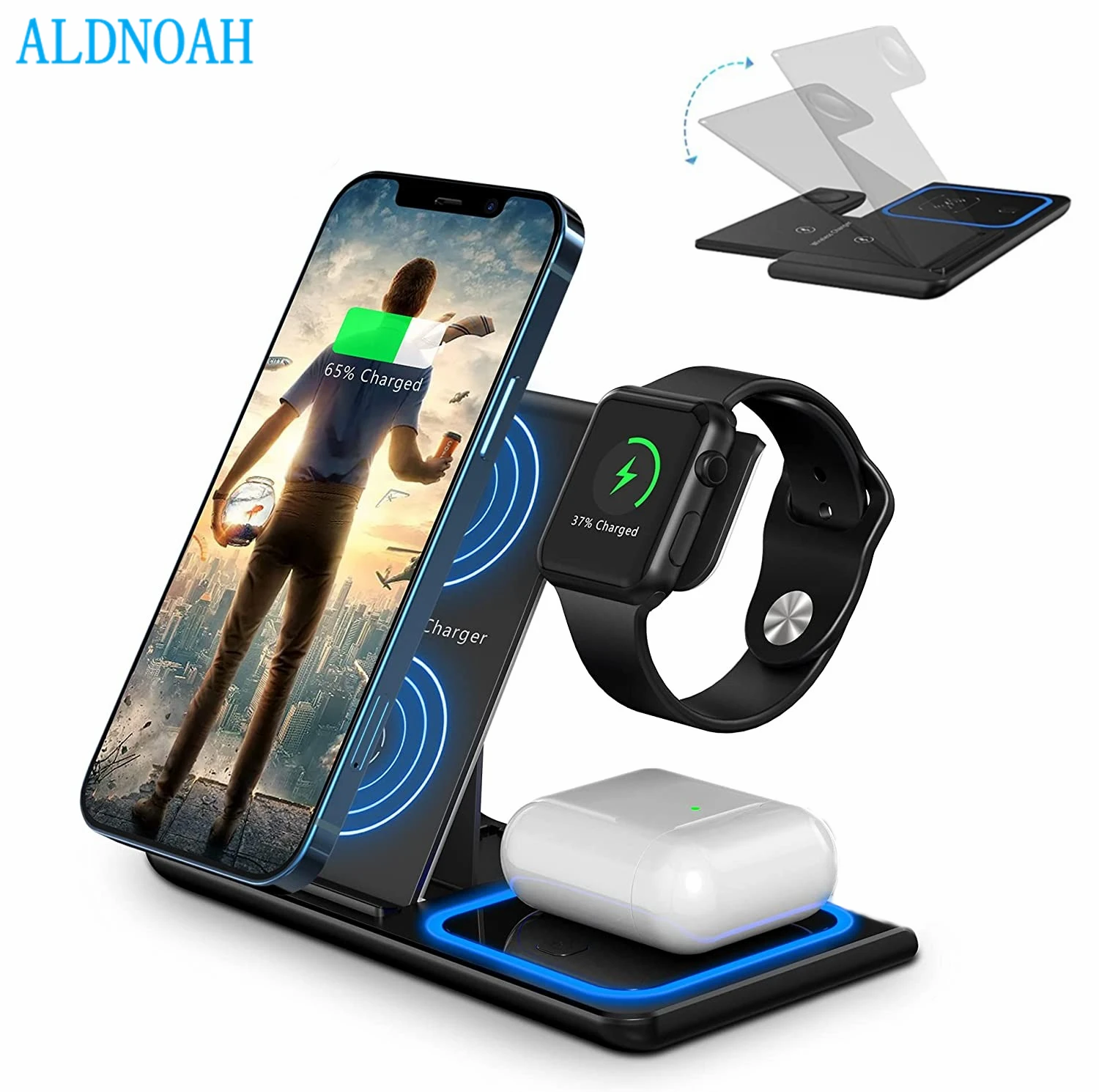 

3 in 1 Wireless Charger Dock Station 15W Fast Charging Stand For iPhone 13 12 11 X XS XR 8 Apple Watch 7 6 5 4 3 Airpods Pro