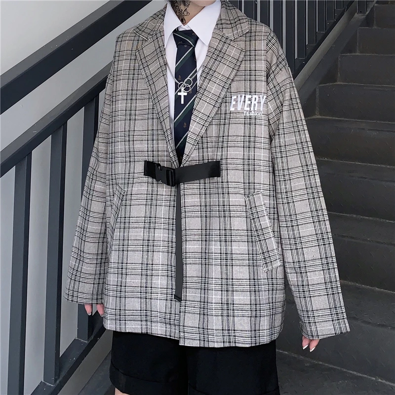 Океанlove Harajuku Блейзер Женские винтажные клетчатые свободные длинные куртки осенне-зимняя верхняя одежда мода блейзер Feminino 12885