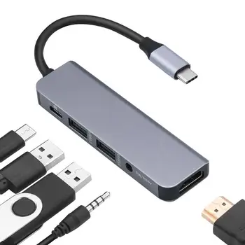 

VODOOL 5 in 1 Type-C HUB USB C to HDMI USB 3.0 USB 2.0 3.5mm Audio Adapter USB-C Type C Splitter Hub For MacBook Pro Accessories