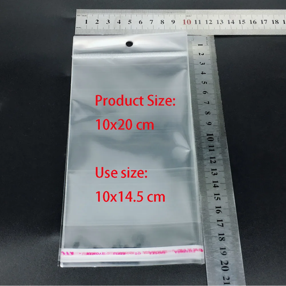 

10x20 cm 500PCS Clear Self-Adhesive Seal Package Plastic Bag Favor Gift Pen Tableware Package OPP Bags Hang Hole 4"x8"