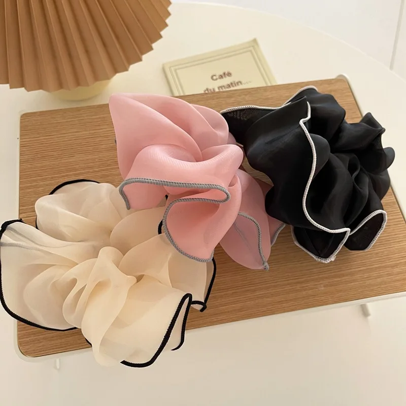 1PC Sweet Oversized Hair Scrunchies For Women Satin Chiffon Hair Rubber Bands Elastic Hair Ties Accessories Ponytail Holder Hot