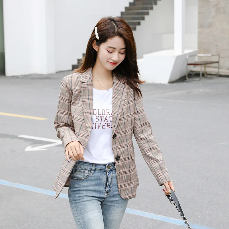 

New Autumn Style Long Sleeve Chequered Suit Office Jacket of 2019
