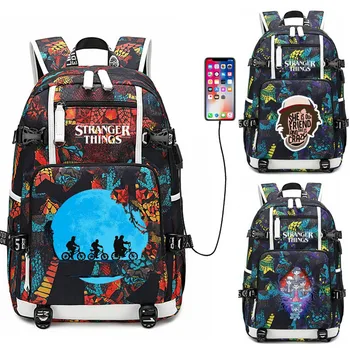 

Stranger Things Rucksack Backpack Bag w/ USB Port Teenagers Student School Bags Travel Shoulder Laptop Bag Gift