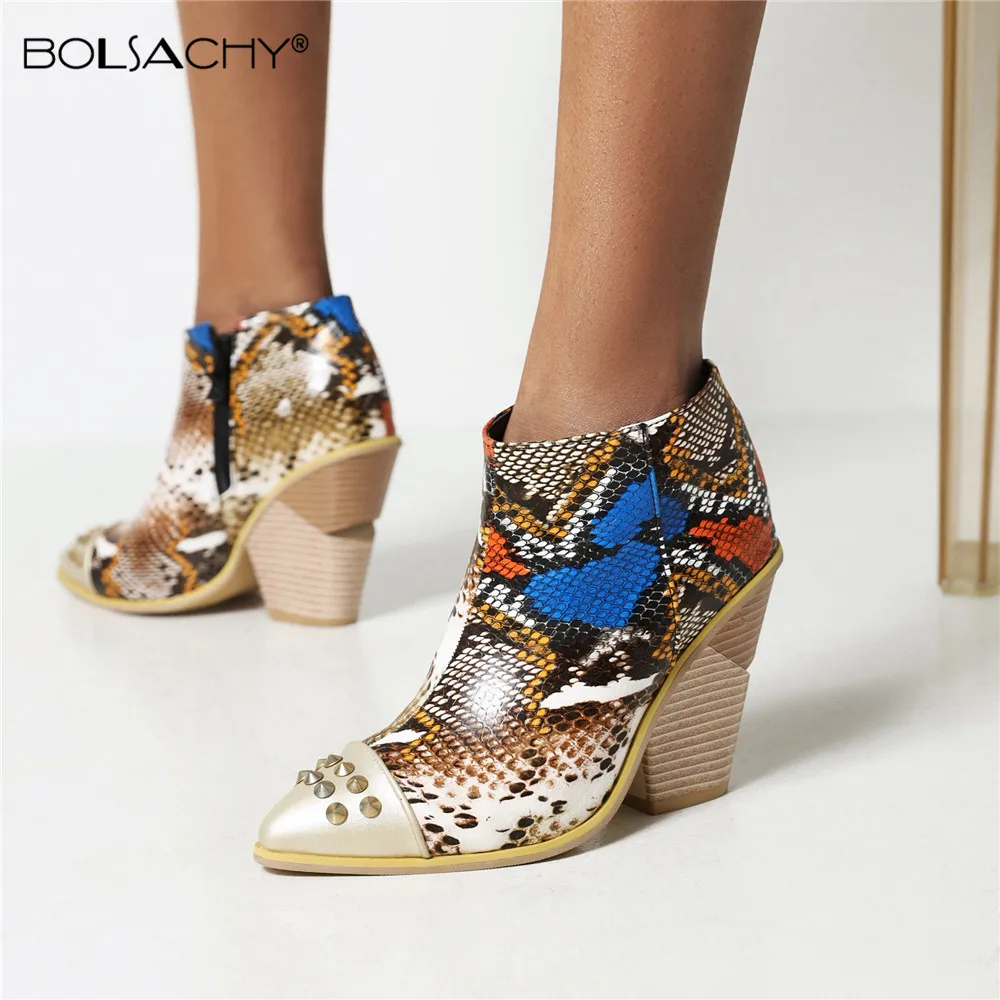 

2021 Autumn Women Boots Pu Leather Wedge High Heel Ankle Boots Winter Cowboy Boots Fashion Rivet Western Boots Woman Denim Shoes