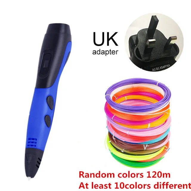 3D Ручка, светодиодный экран, сделай сам, 3D ручка для печати, 120 м ABS/PLA нити, креативная игрушка, подарок для детей, дизайнерский рисунок - Цвет: US Blue 120m