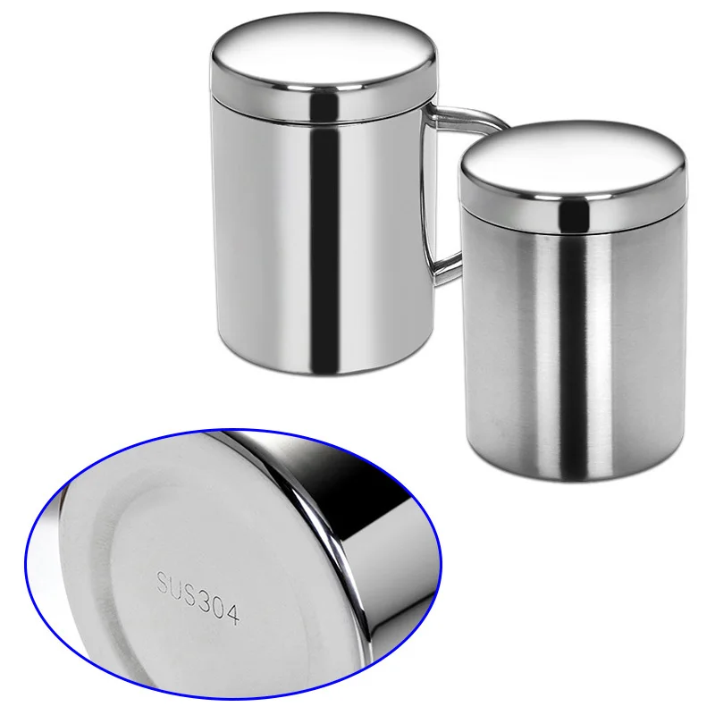 Double Layer Insulated Coffee Mug Stainless Steel Drinking Cup W/ Handle& Lid