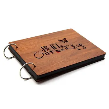 

DIY Photo Album Wood Cover Anniversary Scrapbook 8 X 6 inches Self-adhesive Picture Book with Black Pages for Wedding Guest Book