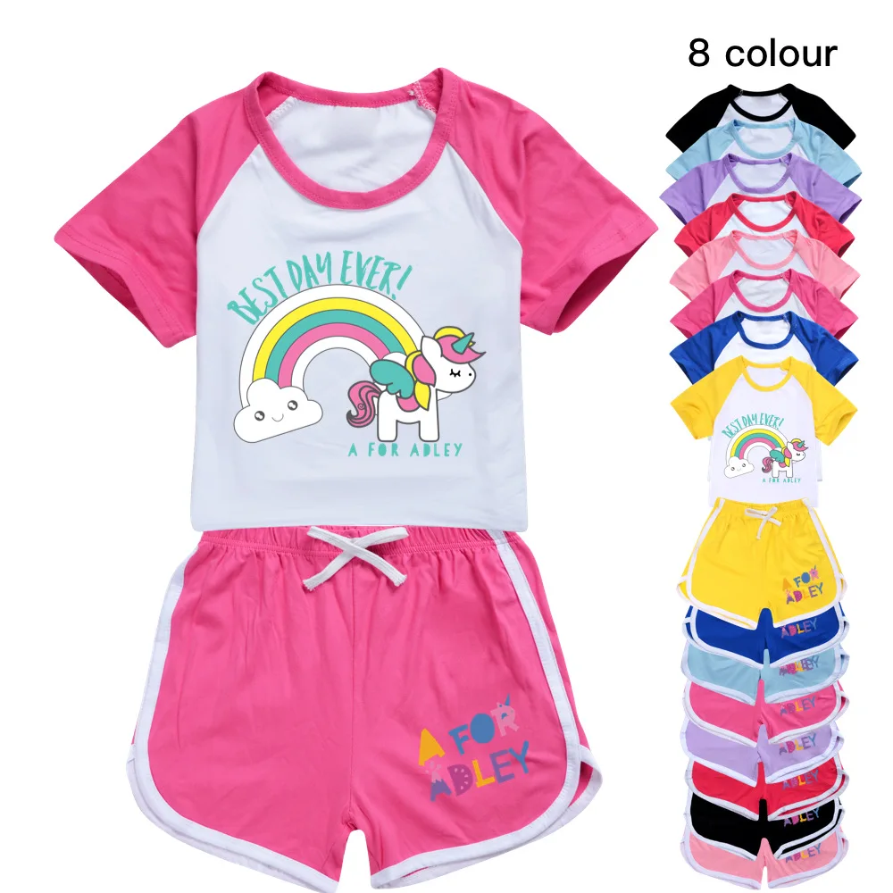A For Adley Boys Summer Clothing Set Kids Casual Sports T Shirt + Pants 2Pcs Set Abbigliamento Per Ragazze Abiti Comodi Pigiama
