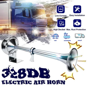 

328DB 12V Super Loud Universal Air Horn Single Trumpet Chrome Compressor For Car Truck Boat Motorcycle