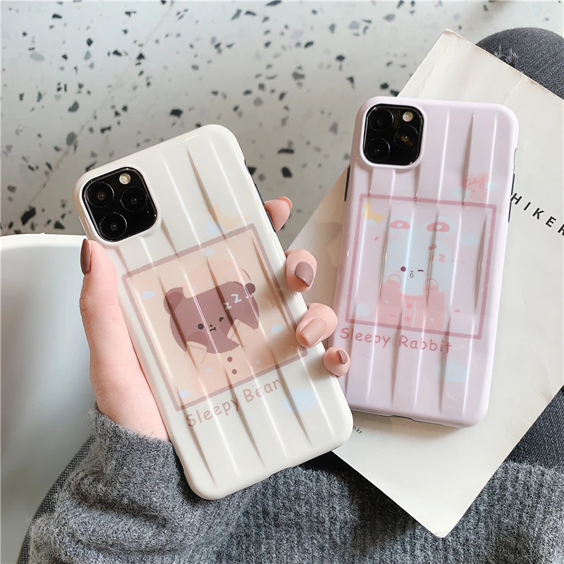 Мультяшный сонный медведь чехол для телефона с кроликом для iphone 11 11Pro Max XS Max X XR 7 8 Plus задняя крышка модные чехлы IMD Capa Coque