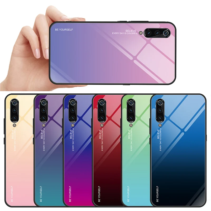 

Gradient Colorful Glossy Tempered Glass Case for Xiaomi Redmi Note 7 6 K20 Pro Case for Redmi 7 6A 6 Pro 5 Plus Back Cover