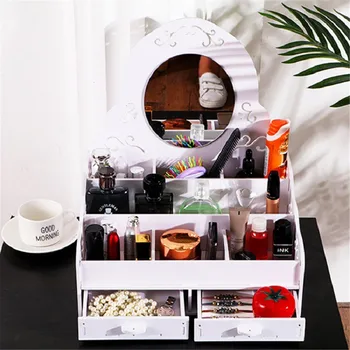 

New Multi-Layer Wooden Makeup Organizer Jewelry Box Drawer Cosmetic Storage Box With Mirror 4 floors Makeup Case Gift Box