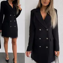 

Elegant Office Lady Blazer Solid Color Double-breasted Spring Autumn Turndown Collar Buttons Suits Coat for Women Daily Wear