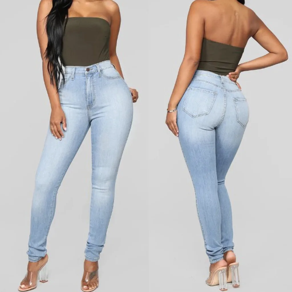 New Blue Jeans Pancil Pants Women High Waist Slim Denim Jeans Casual Stretch Skinny Trousers Jeans#y3