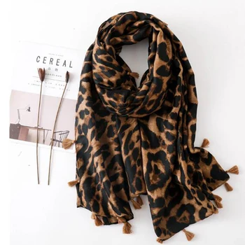 

Fashion Design Sexy Leopard Dot Tassel Viscose Shawl Scarf High Quality Neckerchief Autumn Winter Foulards Muslim Hijab Sjaal