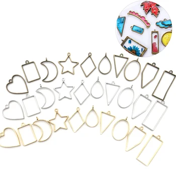 

HOT 10Pc Assorted Geometric Hollow Pressed Pendant Flower Blank Resin Frames Bezel Charms Resin Jewelry Findings Making Supplies