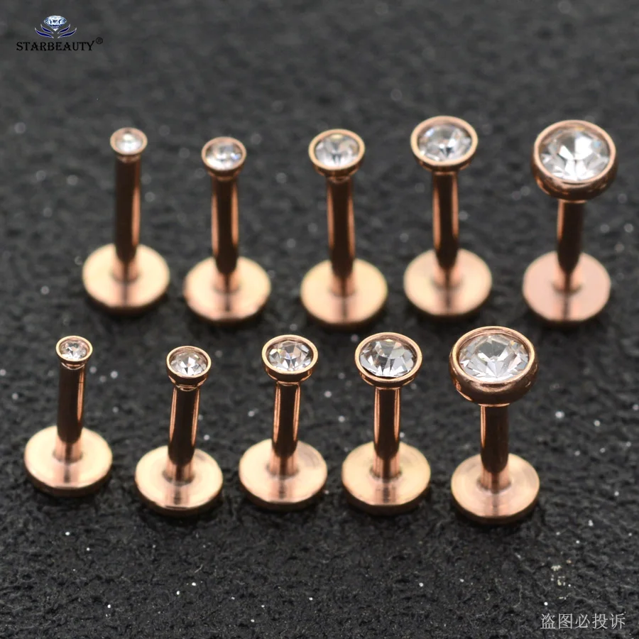 Nose Rings Piercing Jewelry Nose Studs Body Piercing Earrings Ear Piercing Jewelry Ear Studs Body Piercing Jewelry Body Jewelry 5Pcs 1.2x6/8mm Gold Color Crystal Labret Lip Ring Helix Piercing Oreja Conch Ear Piercing Nose Ring Stud Earrings Tragus