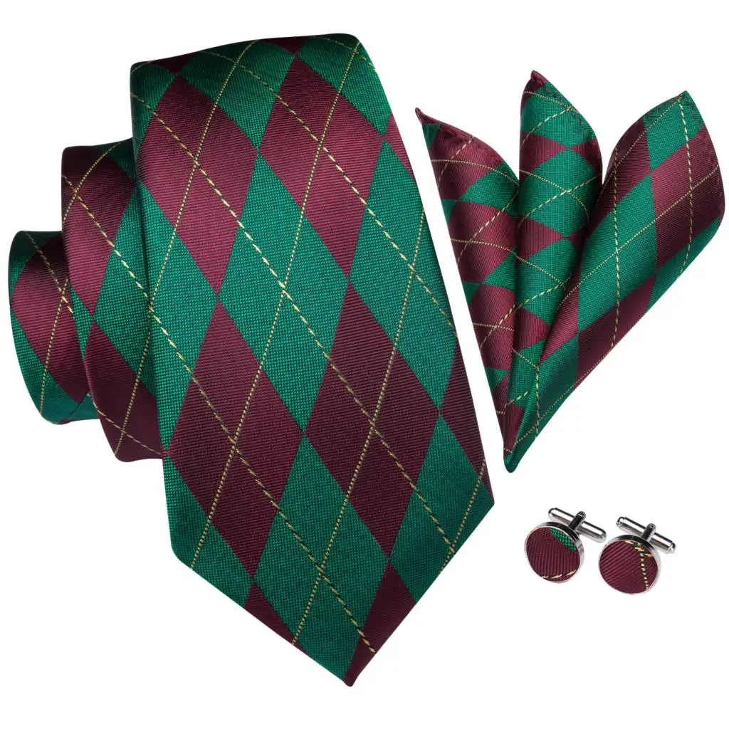 C-3283 Hi-галстуком-бабочкой; Прямая поставка; рождественские галстуки для Для мужчин модный дизайн в красно-зеленую клетку галстук-бабочка галстук носовой платок запонки набор Для мужчин s шелковые галстуки