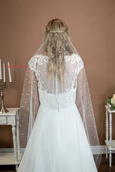

YouLaPan Beautiful Pearl Bridal Veil One Layer Bridal Veil White Ivory Wedding Veil with Pearls Bride Accessories VP01