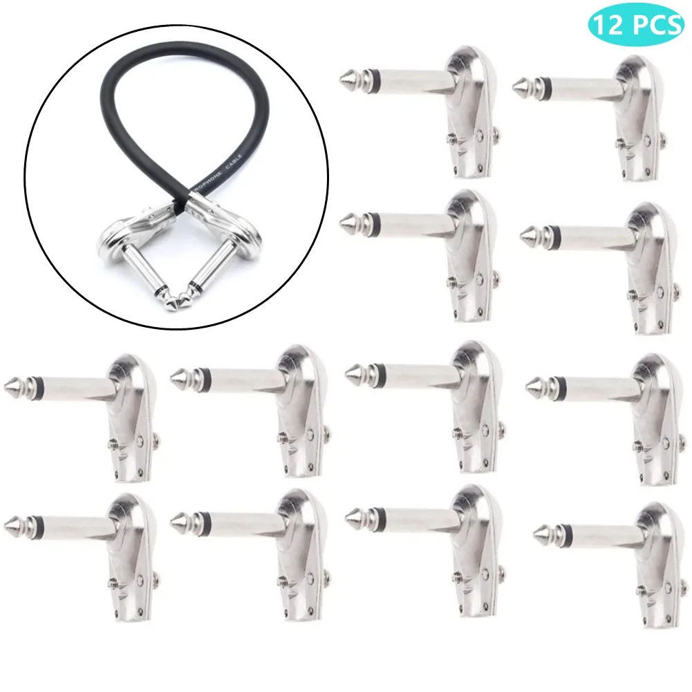 

12PCS 6.35mm Right Angle Male Stereo Mono Plug Guitar Cable Audio Connector Jack Right Angle Guitar Plug Adapter Connector