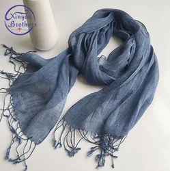 100% Linen Solid Color Mens' Scaves Summer Spring Japanese Style Air Conditional Shawls Large Size Wraps With Tassels 45x200cm