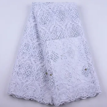

White Milk Silk Tulle Lace Fabrics Embroidered Nigerian Mesh French Lace Fabric With Stones African French Net Lace Fabric S1257
