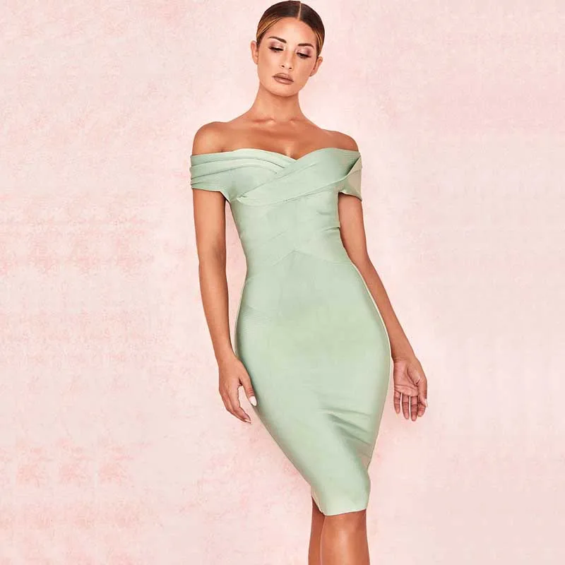 

wholesale 2019 Newest Women dress fashion Slash neck Sexy temperament Celebrity Cocktail party bandage dress