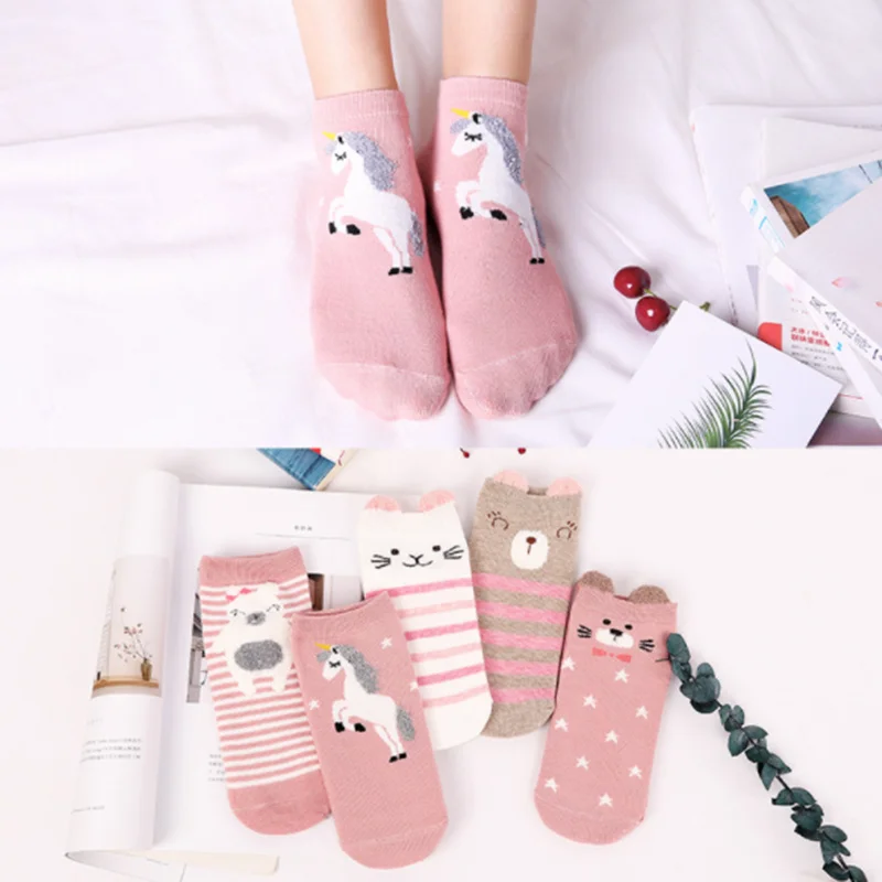 As Photo 5 пар/компл., принт с героями мультфильмов Kawaii, носки с ушками кота короткие носки Веселые 3D носки до лодыжки для детей, начинающих ходить, одежда Для женщин с принтами - Цвет: As Photo