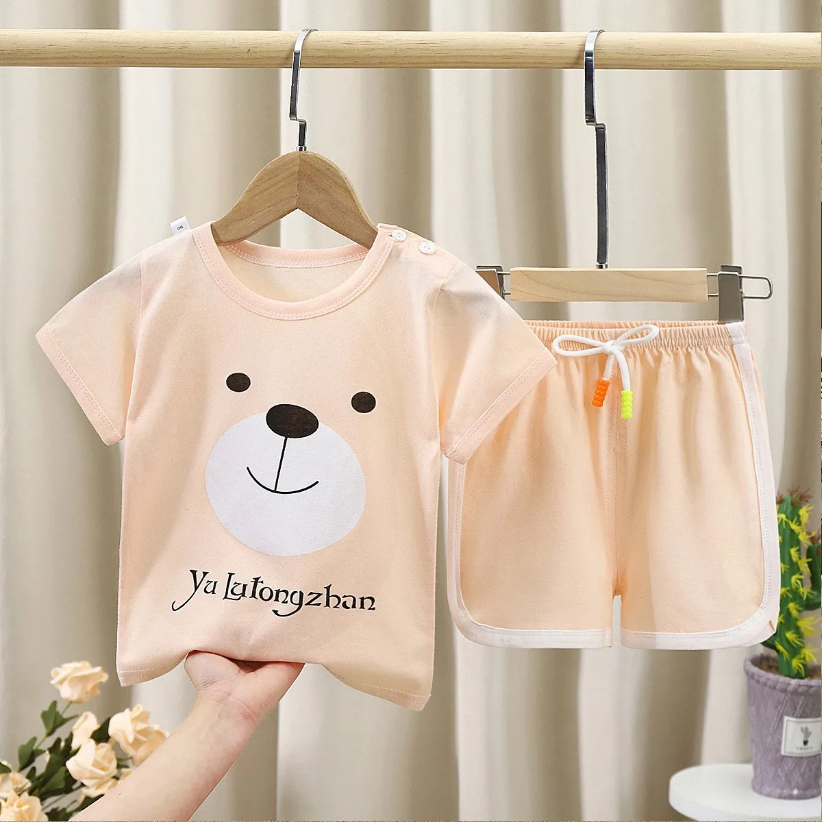Children Short Sleeve Suit Summer 100% Cotton T-Shirt + Shorts Boy Girl Korean Version Baby New Clothes Girls Sets Clothing