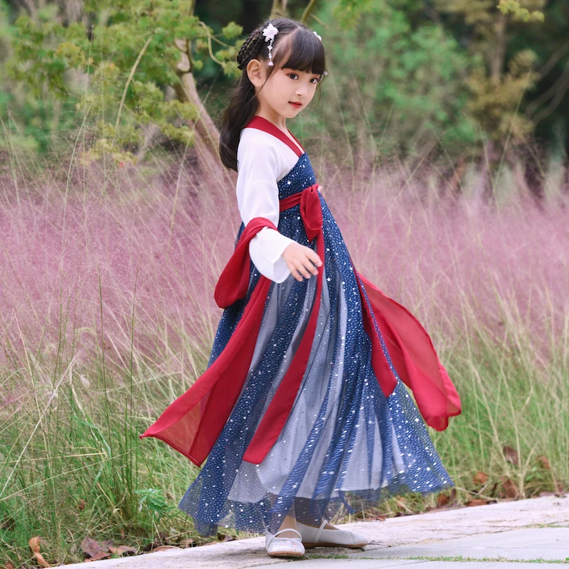 Hanfu/традиционная одежда в древнем китайском стиле для девочек; платье для сценических танцев; детская одежда Феи в народном стиле; костюм-танга; платье для фотосессии