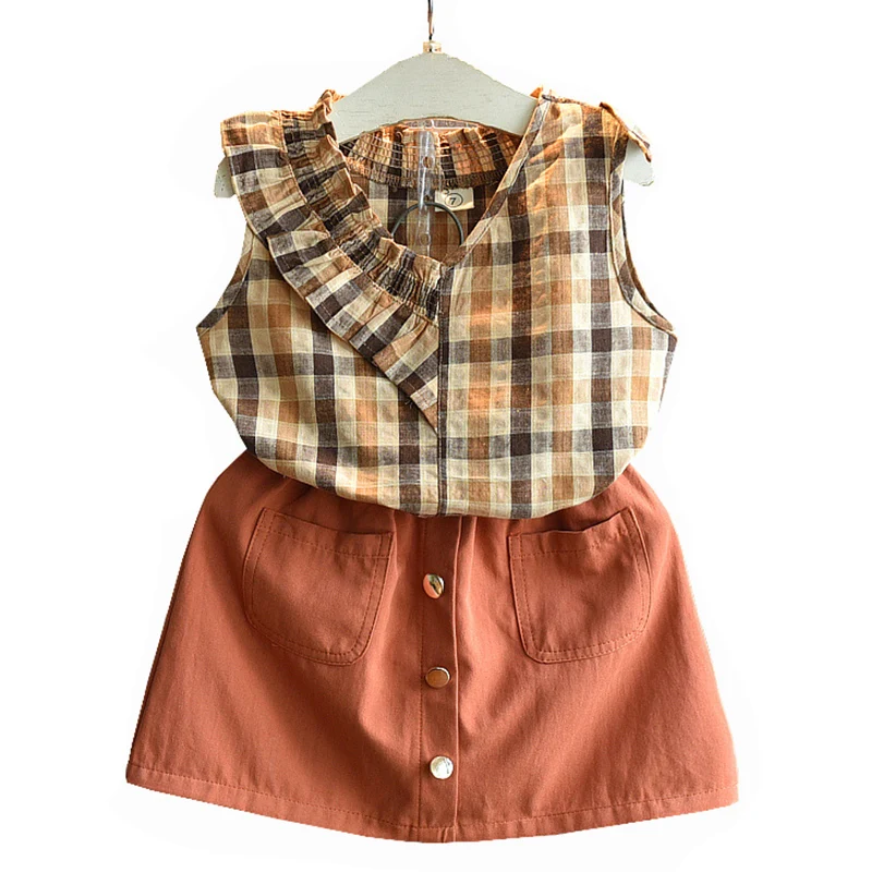 AY011 brown Bear leader/комплекты одежды для девочек; новая одежда для девочек; модный топ с короткими рукавами+ штаны в полоску; Детский костюм; модная детская одежда - Цвет: AY011 brown