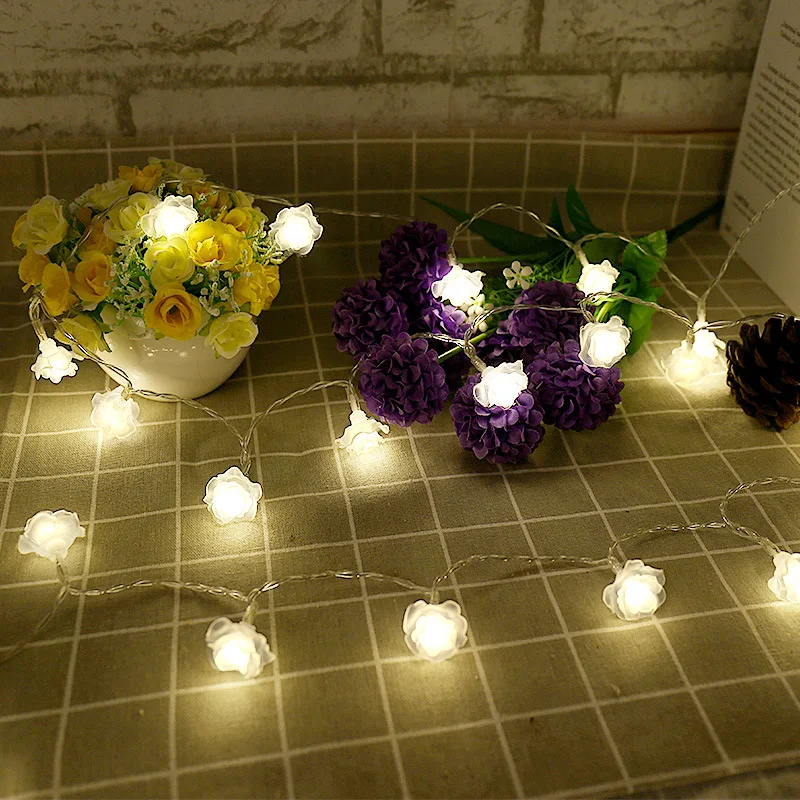 

LED Plastic Rose Lighting Chain Net Red GIRL'S Heart INS Decorative Imitation Flowers Waterproof Small Colored Lights