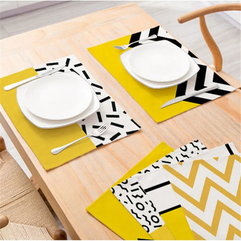 

TTLIFE Creative Geometric Printed Kitchen Placemat Dining Table Mat Coaster Cotton Linen Polyester Pads Bowl Coaster Decoration